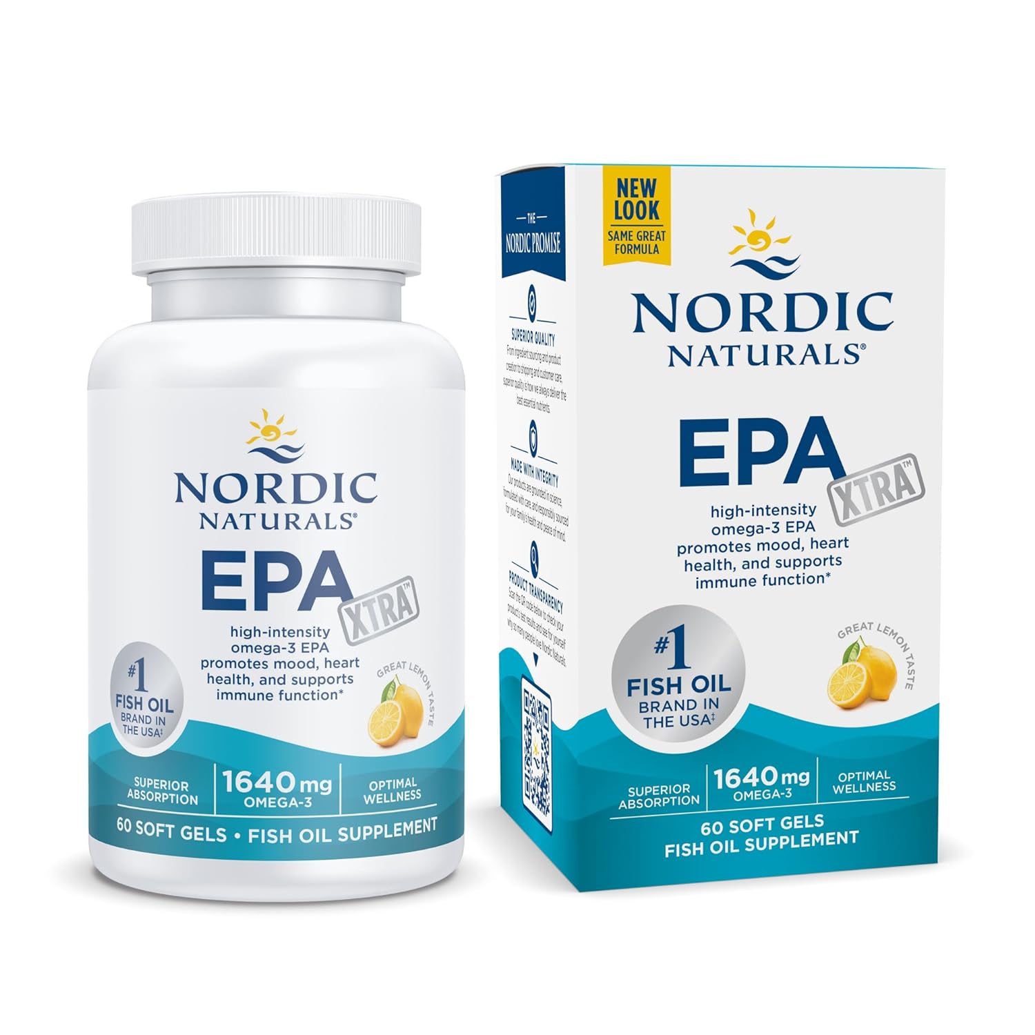 Nordic Naturals EPA Xtra 1640 Mg Omega-3 Fish Oil | High-Intensity EPA Supplement | Promotes Mood, Heart Health & Immune Function | Lemon Fish Oil Flavour 60 Softgel