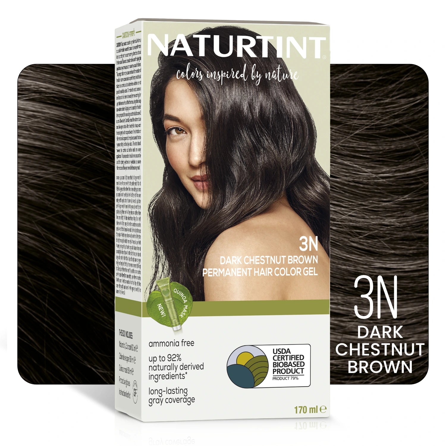 Naturtint Permanent Hair Color | Ammonia Free Hair Colour Gel | 92% natural ingredients | USDA Certified Biobased | 100% Grey Coverage Long Lasting Hair Colour Vegan 170 ml - 3N Dark Chestnut Brown
