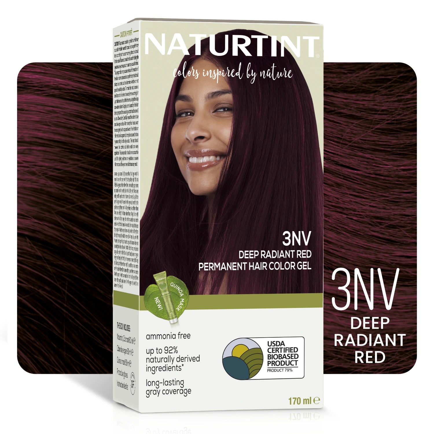 Naturtint Permanent Hair Color | Ammonia Free Hair Colour Gel | 92% natural ingredients | USDA Certified Biobased | 100% Grey Coverage Long Lasting Hair Colour Vegan 170 ml - 3NV Deep Radiant Red