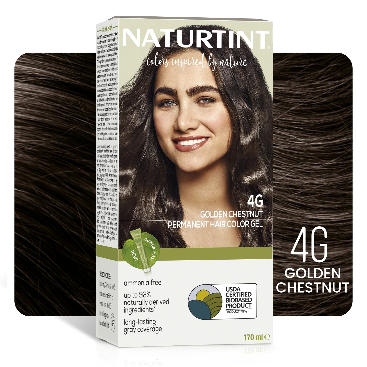 Naturtint Permanent Hair Color | Ammonia Free Hair Colour Gel | 92% natural ingredients | USDA Certified Biobased | 100% Grey Coverage Long Lasting Hair Colour Vegan 170 ml - 4G Golden Chestnut