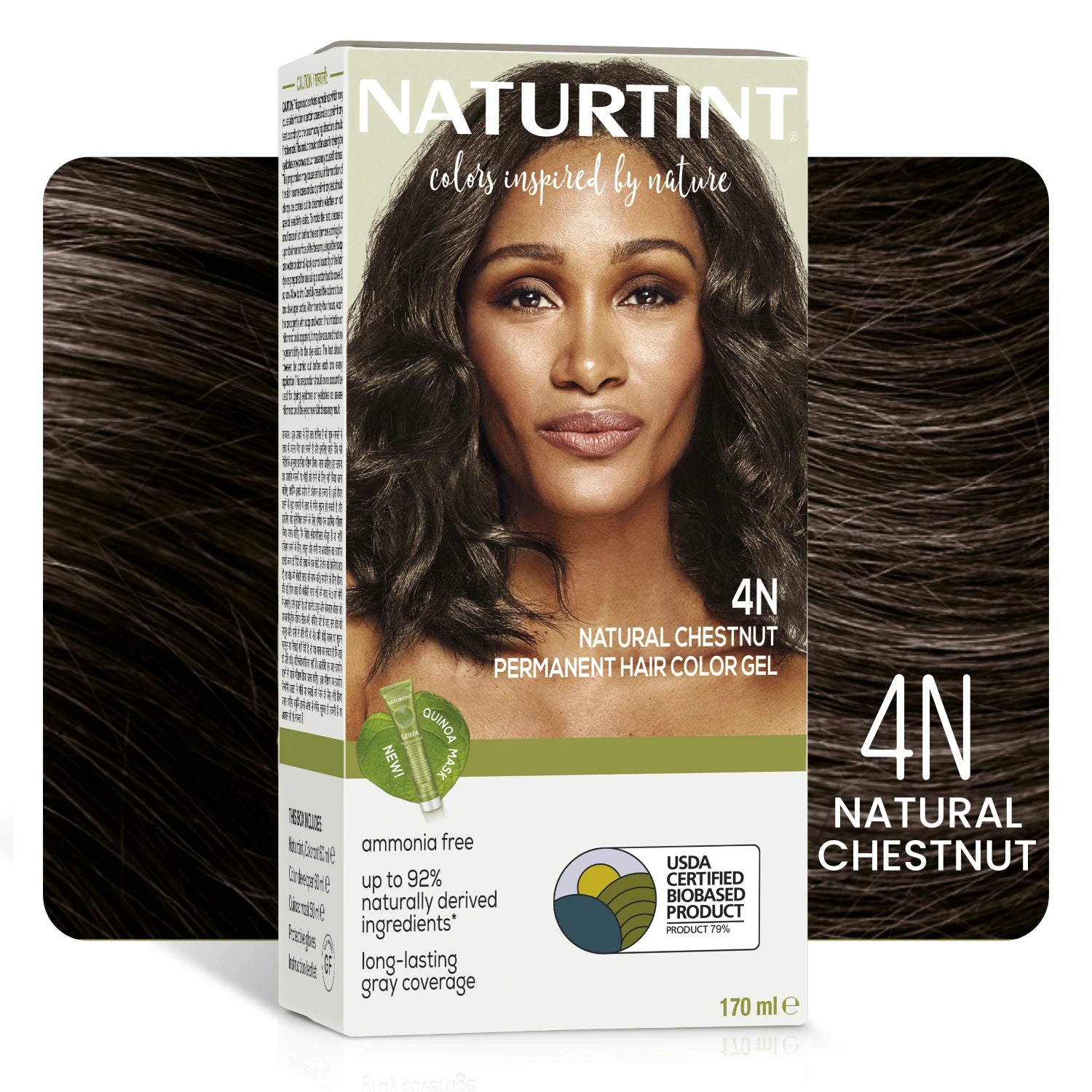 Naturtint Permanent Hair Color | Ammonia Free Hair Colour Gel | 92% natural ingredients | USDA Certified Biobased | 100% Grey Coverage Long Lasting Hair Colour Vegan 170 ml - 4N Natural Chestnut