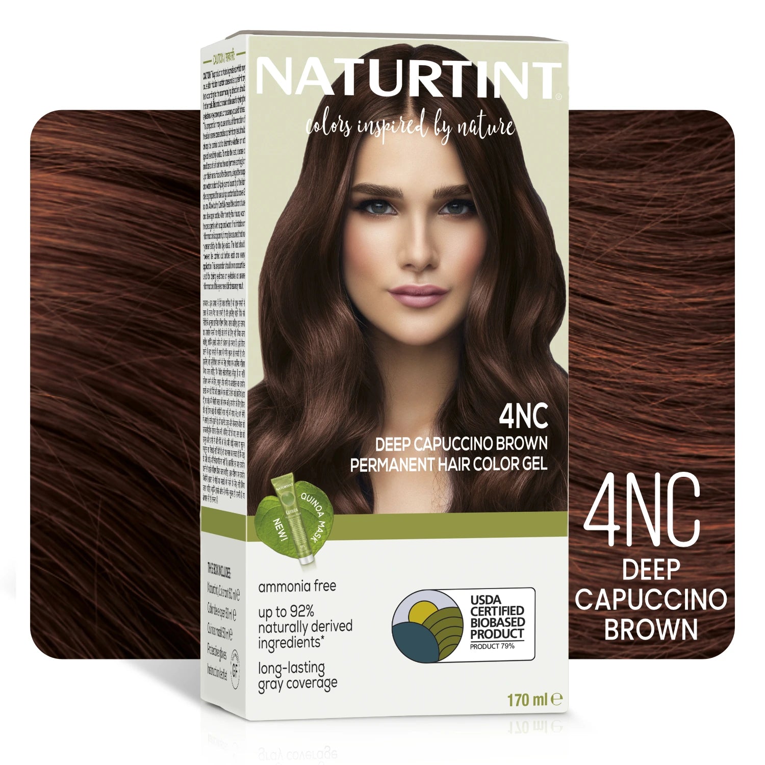 Naturtint Permanent Hair Color | Ammonia Free Hair Colour Gel | 92% natural ingredients | USDA Certified Biobased | 100% Grey Coverage Long Lasting Hair Colour Vegan 170 ml - 4NC Deep Cappuccino Brown
