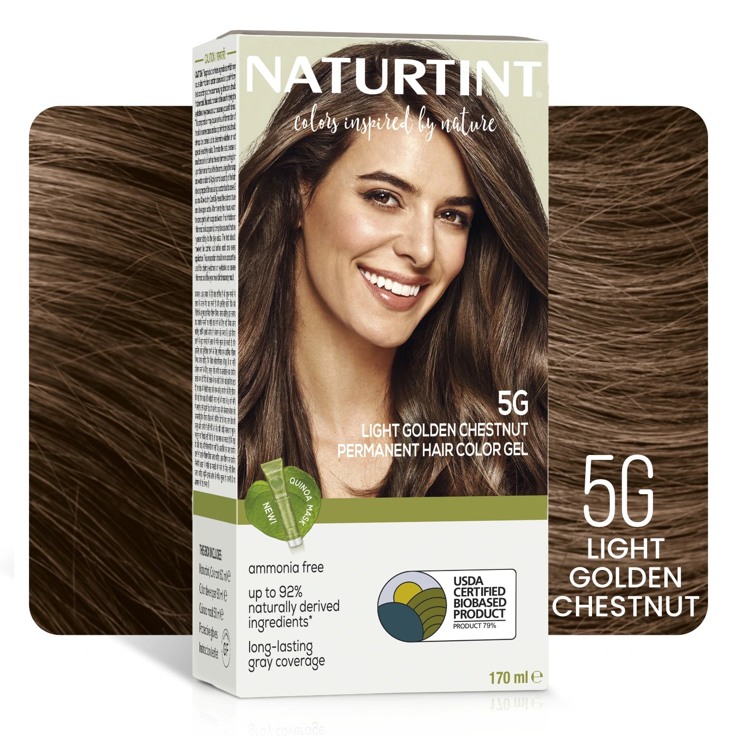 Naturtint Permanent Hair Color | Ammonia Free Hair Colour Gel | 92% natural ingredients | USDA Certified Biobased | 100% Grey Coverage Long Lasting Hair Colour Vegan 170 ml - 5G Light Golden Chestnut