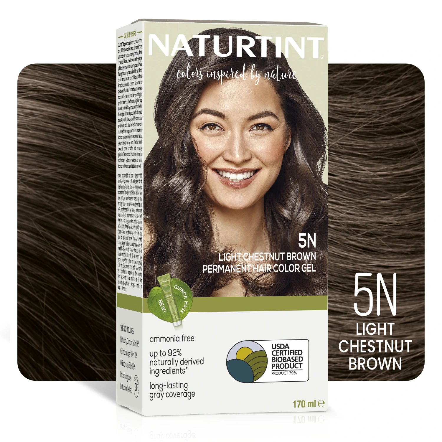 Naturtint Permanent Hair Color | Ammonia Free Hair Colour Gel | 92% natural ingredients | USDA Certified Biobased | 100% Grey Coverage Long Lasting Hair Colour Vegan 170 ml - 5N Light Chestnut Brown