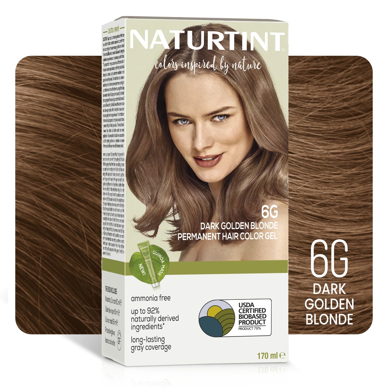 Naturtint Permanent Hair Color | Ammonia Free Hair Colour Gel | 92% natural ingredients | USDA Certified Biobased | 100% Grey Coverage Long Lasting Hair Colour Vegan 170 ml - 6G Dark Golden Blonde