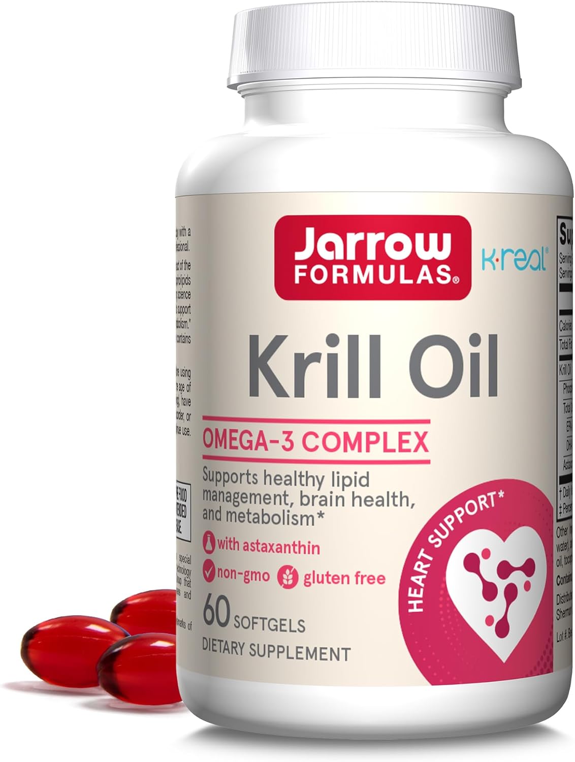 Jarrow Formulas Krill Oil - Phospholipid Omega-3 EPA & DHA Complex with Astaxanthin - Supports Lipid Management, Metabolism, Brain & Heart Health