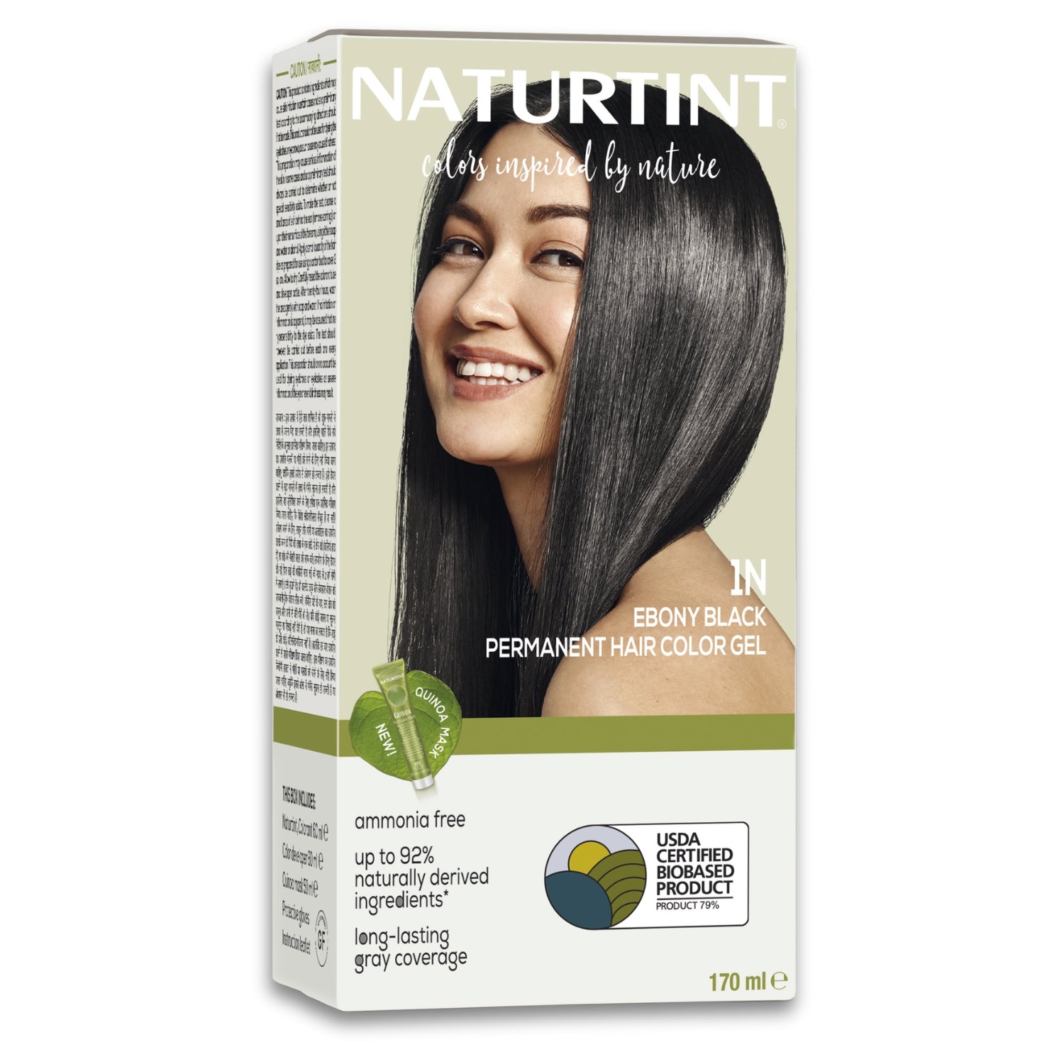 Naturtint Permanent Hair Color | Ammonia Free Hair Colour Gel | 92% natural ingredients | USDA Certified Biobased | 100% Grey Coverage Long Lasting Hair Colour Vegan 170 ml - 1N Ebony Black