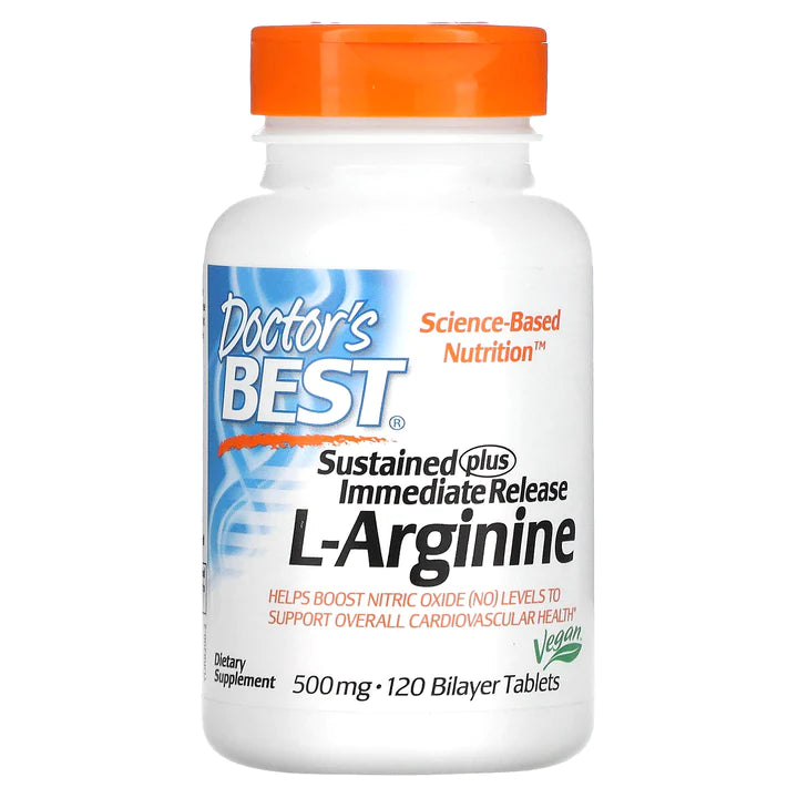 Doctor's Best Sustained Plus Immediate Release L-Arginine 500 mg per serving | 120 Bilayer Tablets