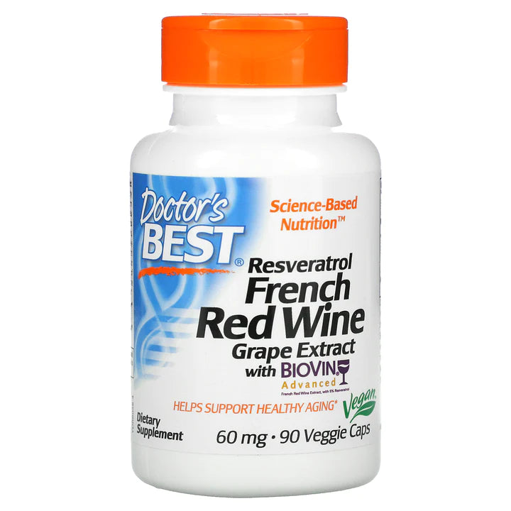 Doctor's Best Resveratrol French Red Wine Grape Extract 60 mg per serving | 90 Veggie Caps