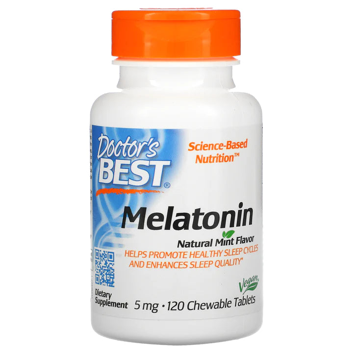 Doctor's Best Melatonin Natural Mint 5 mg per serving | 120 Chewable Tablets