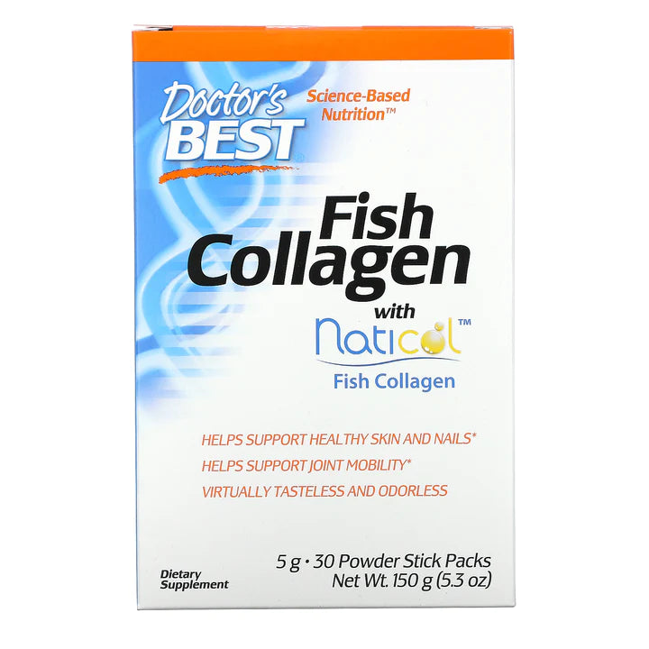 Doctor's Best Fish Collagen with Naticol | 5g Type I Fish Collagen per serving | 30 Powder Stick Pack