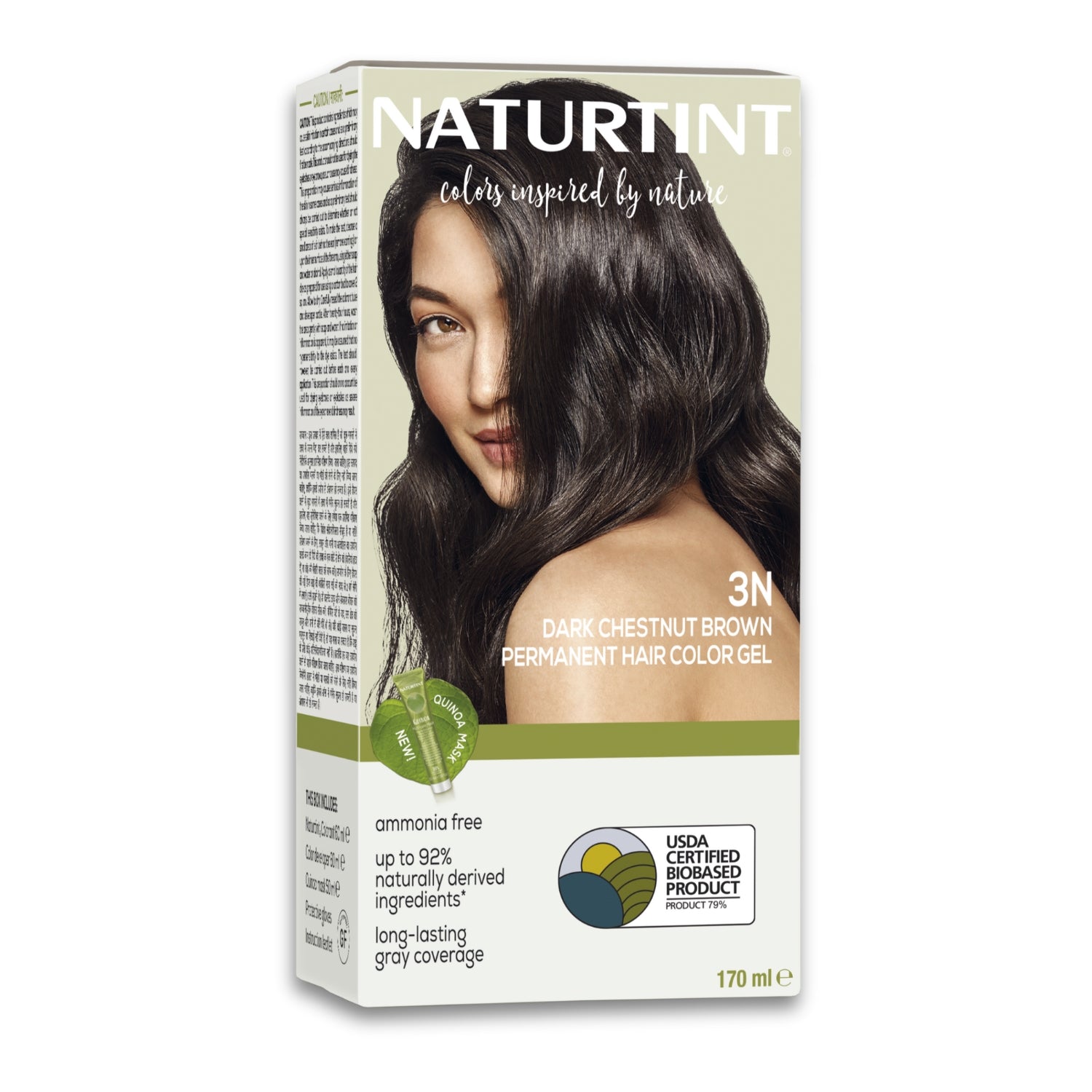 Naturtint Permanent Hair Color | Ammonia Free Hair Colour Gel | 92% natural ingredients | USDA Certified Biobased | 100% Grey Coverage Long Lasting Hair Colour Vegan 170 ml - 3N Dark Chestnut Brown