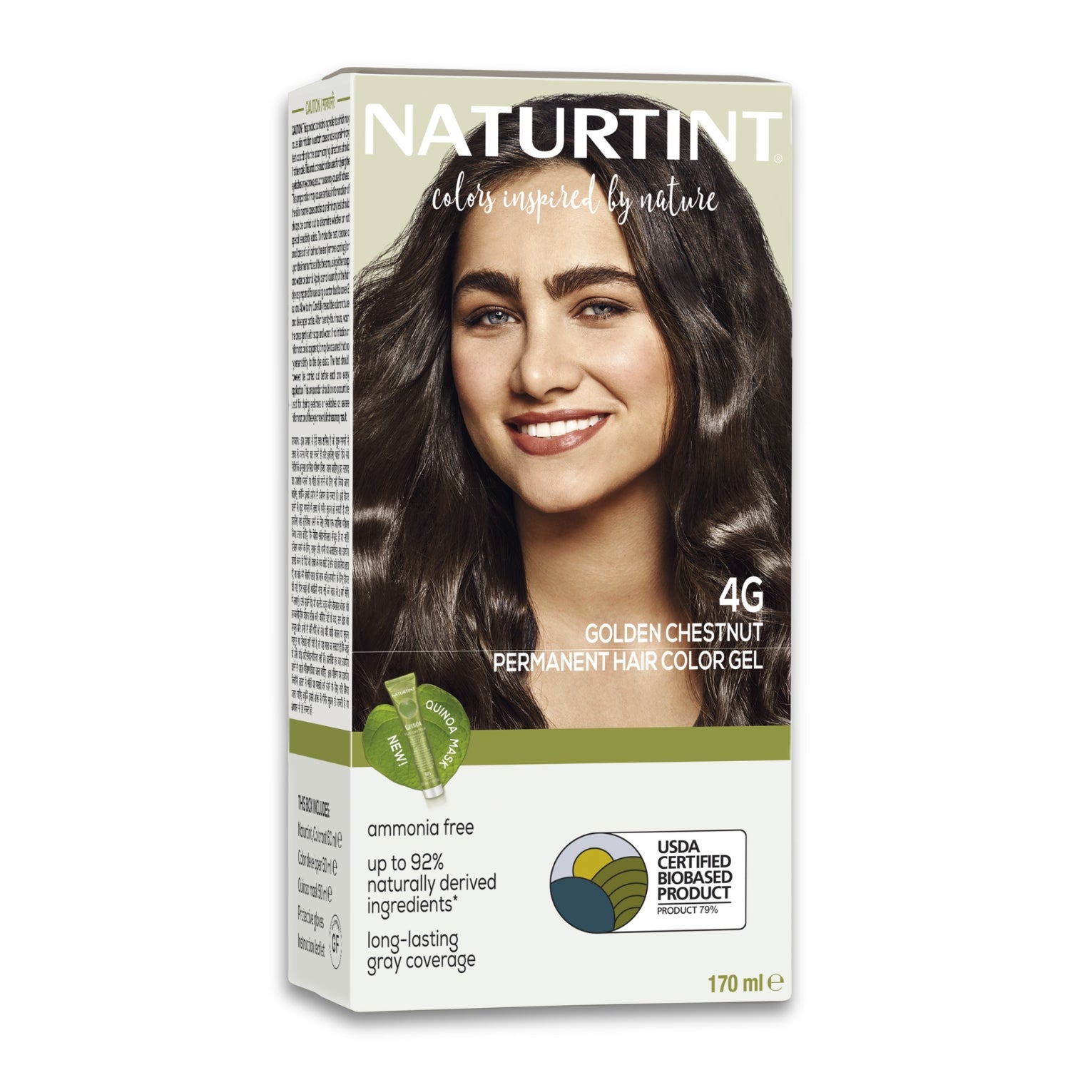 Naturtint Permanent Hair Color | Ammonia Free Hair Colour Gel | 92% natural ingredients | USDA Certified Biobased | 100% Grey Coverage Long Lasting Hair Colour Vegan 170 ml - 4G Golden Chestnut