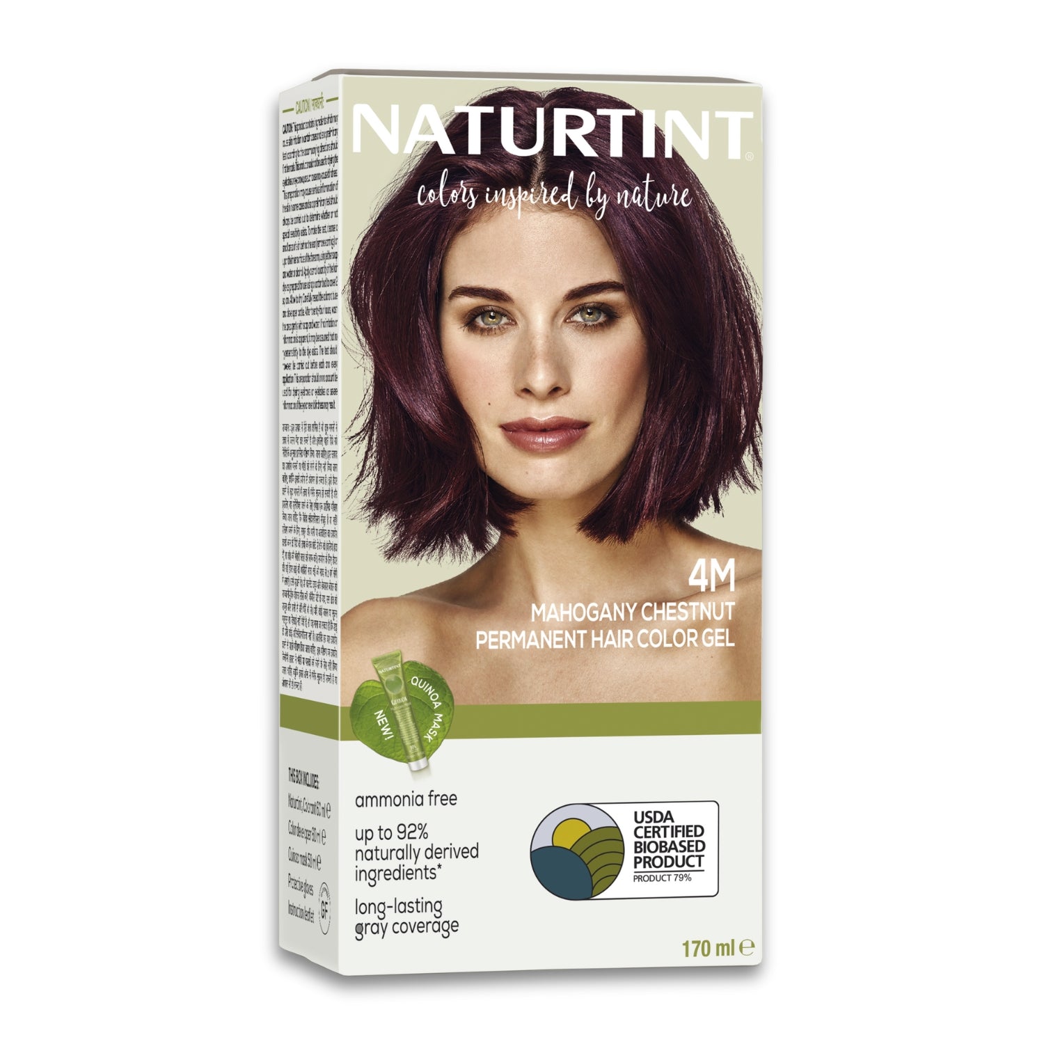 Naturtint Permanent Hair Color | Ammonia Free Hair Colour Gel | 92% natural ingredients | USDA Certified Biobased | 100% Grey Coverage Long Lasting Hair Colour Vegan 170 ml - 4M Mahogany Chestnut