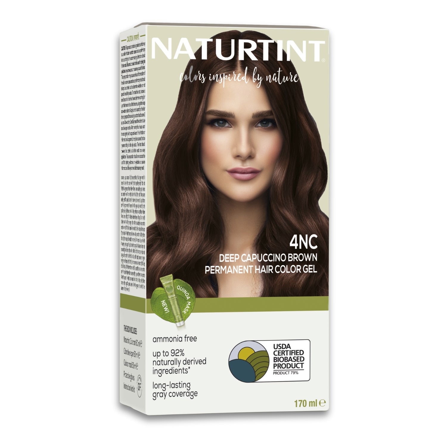 Naturtint Permanent Hair Color | Ammonia Free Hair Colour Gel | 92% natural ingredients | USDA Certified Biobased | 100% Grey Coverage Long Lasting Hair Colour Vegan 170 ml - 4NC Deep Cappuccino Brown