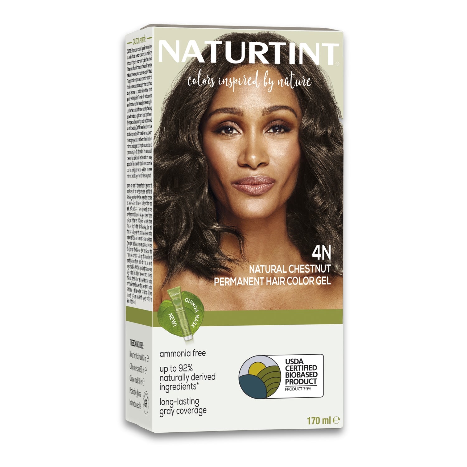 Naturtint Permanent Hair Color | Ammonia Free Hair Colour Gel | 92% natural ingredients | USDA Certified Biobased | 100% Grey Coverage Long Lasting Hair Colour Vegan 170 ml - 4N Natural Chestnut