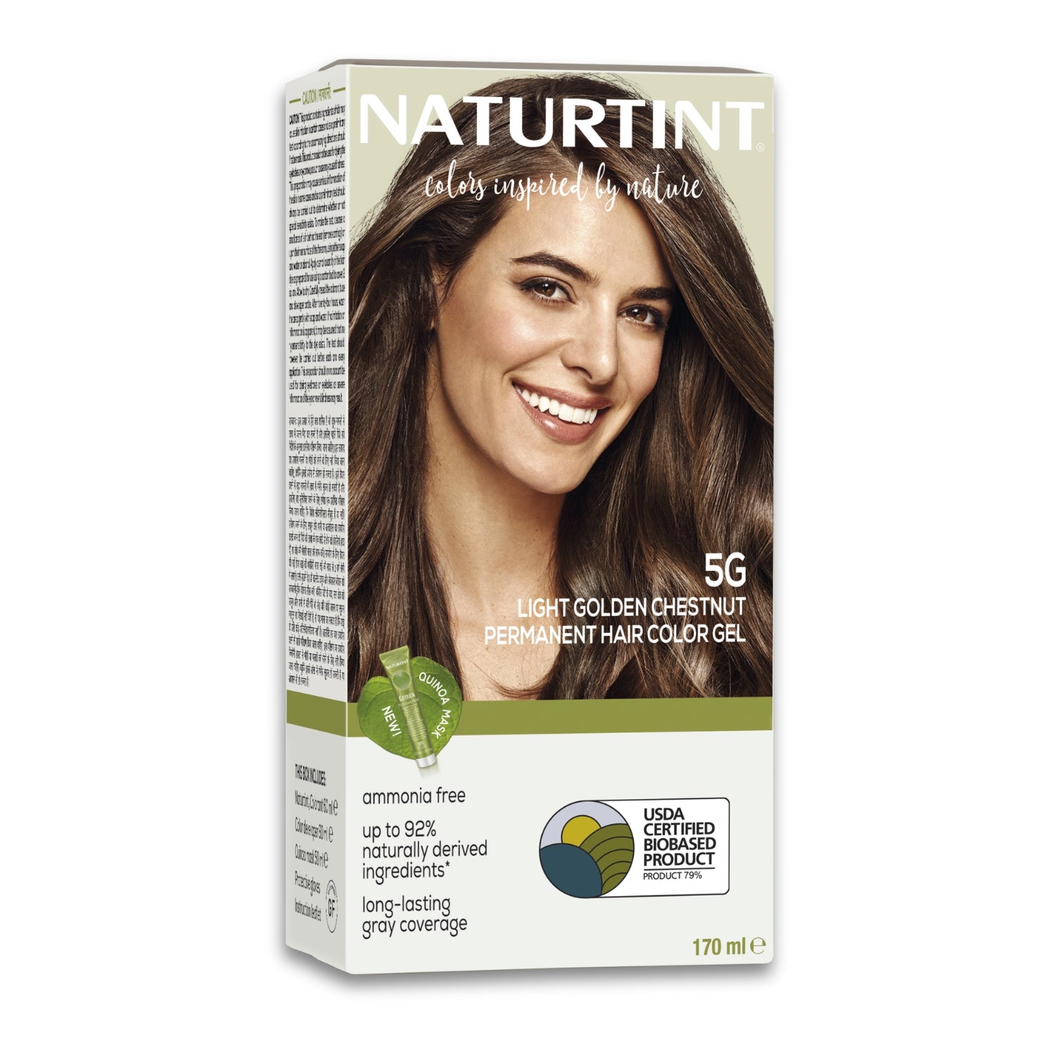 Naturtint Permanent Hair Color | Ammonia Free Hair Colour Gel | 92% natural ingredients | USDA Certified Biobased | 100% Grey Coverage Long Lasting Hair Colour Vegan 170 ml - 5G Light Golden Chestnut