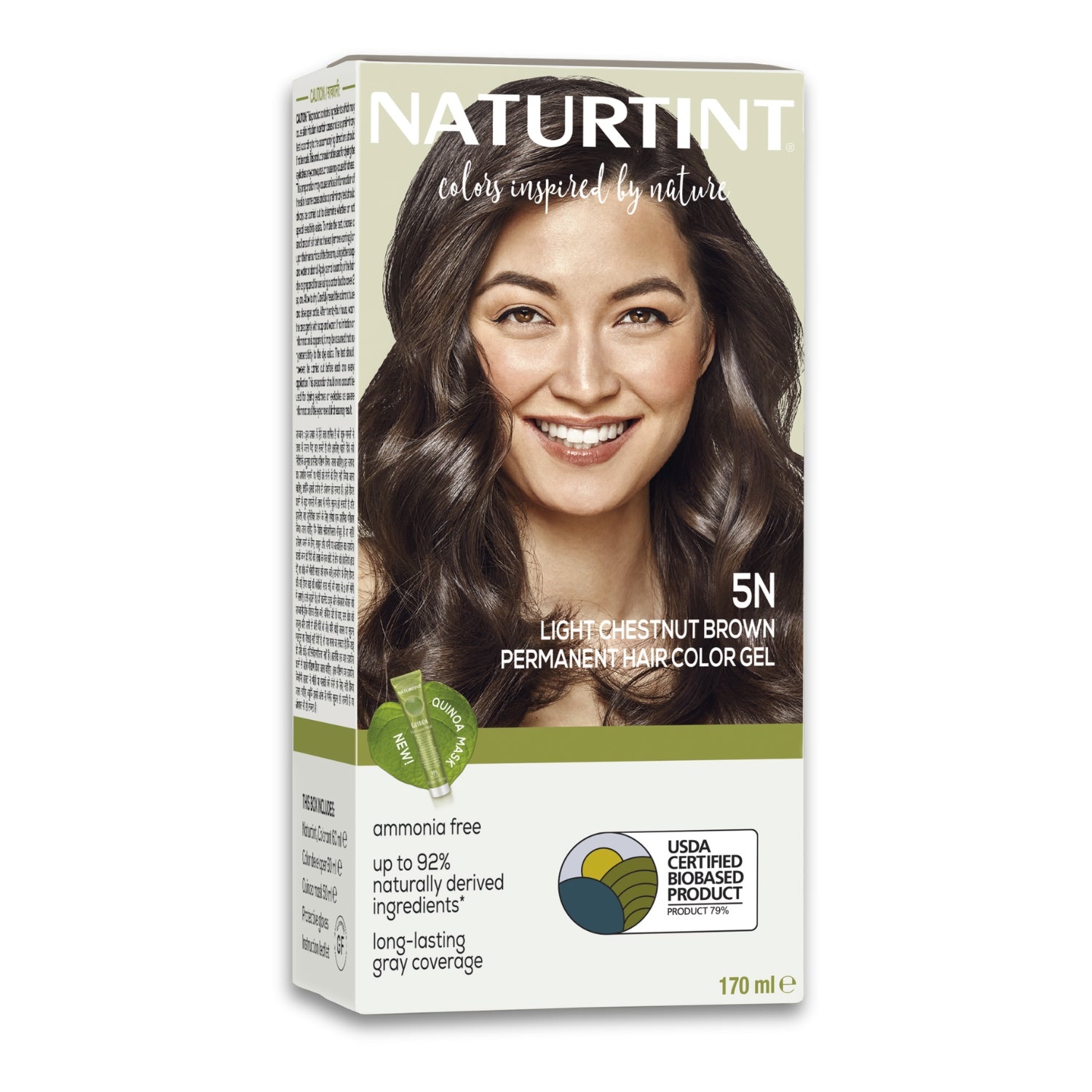 Naturtint Permanent Hair Color | Ammonia Free Hair Colour Gel | 92% natural ingredients | USDA Certified Biobased | 100% Grey Coverage Long Lasting Hair Colour Vegan 170 ml - 5N Light Chestnut Brown