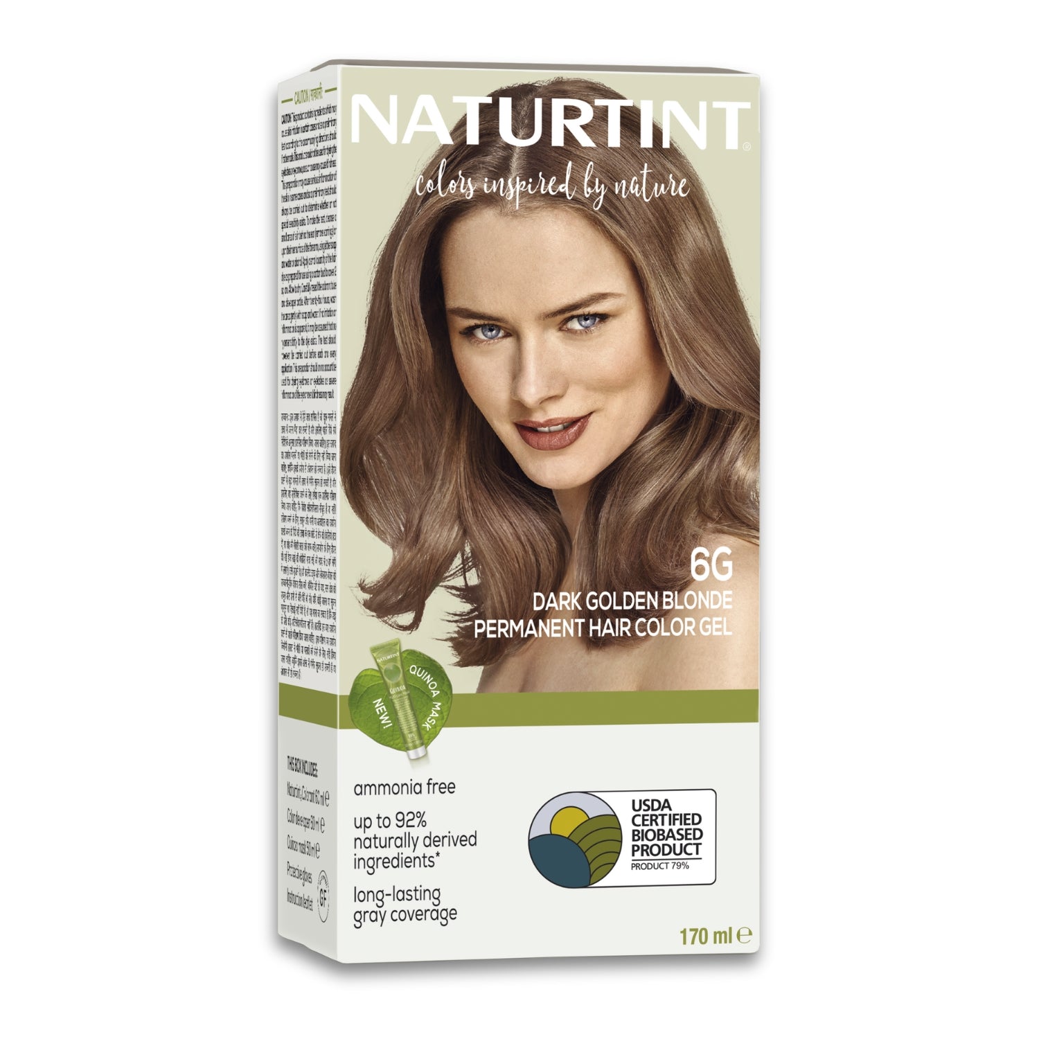 Naturtint Permanent Hair Color | Ammonia Free Hair Colour Gel | 92% natural ingredients | USDA Certified Biobased | 100% Grey Coverage Long Lasting Hair Colour Vegan 170 ml - 6G Dark Golden Blonde