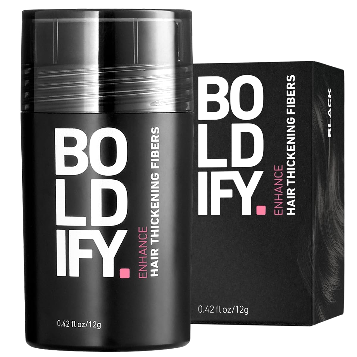 BOLDIFY Hair Fibers for Thickening Hair Undetectable & Natural - 12g Bottle - Completely Conceals Hair Loss in 15 Sec - Hair Thickener & Topper for Fine Hair for Women & Men- BLACK.