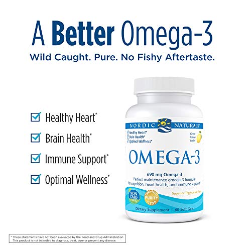 Nordic Naturals Omega 3 | Fish Oil EPA And DHA Supplement 690Mg Omega 3 Fish Oil Supplement Support Brain & Heart Health & Immunity | Omega Fish Oil For Men & Women Lemon Fish Oil Flavour 60 Soft Gels